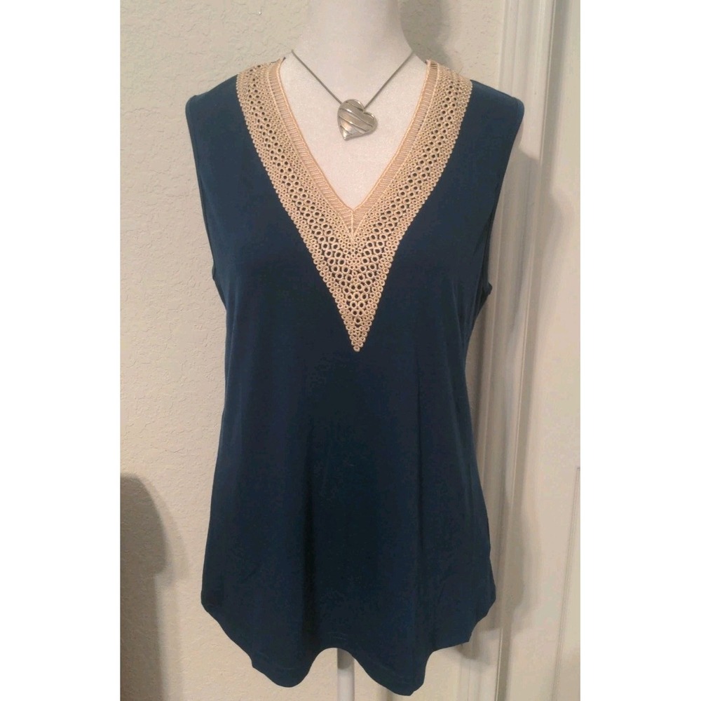 Saukole Collection Vogues Women's Teal Summer V-Neck Tank Top. Size M NWT